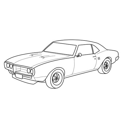 Car Line Tattoo, Cars Line Art, Car Outline Tattoo, Car Line Art, Firebird Car, 1968 Pontiac Firebird, Car Drawing Easy, Car Outline, Crazy Taxi