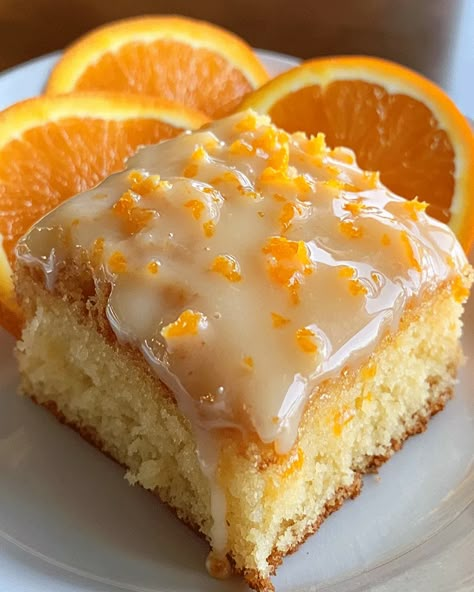 Juicy Orange Breakfast Cake Orange Roll Breakfast Cake, Orange Breakfast Cake, Orange Soaked Cake, Desserts With Orange Juice, Orange Bang Recipe, Strawberry Orange Cake, Savory Orange Recipes, Cooking With Oranges, Upside Down Orange Cake