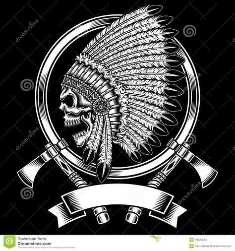 Native American Indian Chief Skull With Tomahawk Stock Vector - Image: 40622554 Indian Skull Tattoos, Native Tattoos, Indian Skull, 4 Tattoo, Indian Tattoo, Black Background Images, Indian Chief, Skull Tattoos, Native Art