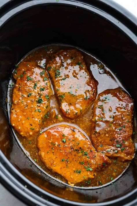 Slow Cooker Pork Chops Recipes, Honey Pork Chops, Honey Garlic Pork, Garlic Pork Chops, Pork Bites, Boneless Pork Chop Recipes, Garlic Pork, Honey Garlic Pork Chops, Pork Chop Recipes Crockpot