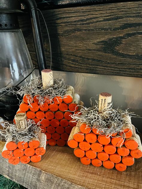 "Set of 3 Cork Pumpkins, would be the perfect addition to any Fall Decor.  Dimensions are 7x7\" large, 5 1/2 x6\" medium and 3 1/2 x 4\" small Please check out my Shop for other unique Items!" Things To Do With Corks, Cork Pumpkins Fall Crafts, Cork Upcycle, Corkscrew Crafts, Cork Pumpkins, Corks Pumpkin, Cork Crafts Christmas, Cork Ideas, Wine Cork Projects