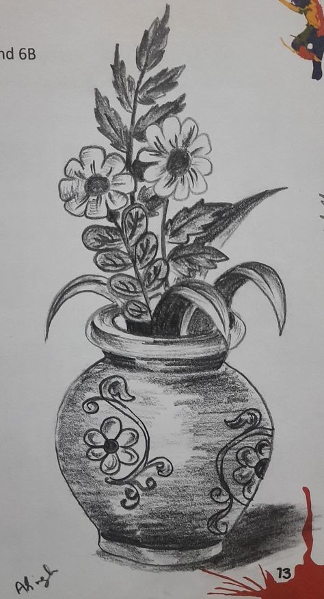 Negative Space Drawing, Flower Vase Drawing, Arts Portfolio, Eh Poems, Mini Drawing, Cute Easy Paintings, Space Drawing, Shading Drawing, Simple Sketches