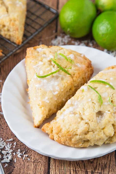 These Lime and Coconut Scones bring a taste of the tropics to a dull winter’s day! Served with a coconut glaze, these are a perfect way to start the day! Coconut Scones, Coconut Glaze, Blueberry Lemonade, Scone Recipe, Coconut Lime, Limes, Start The Day, Sweet Savory, Brunch Recipes