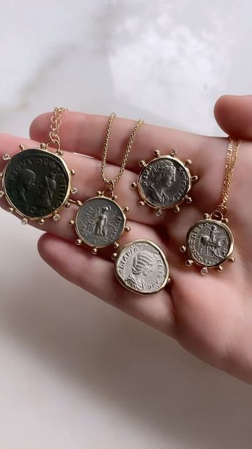 BCE Jewelry on Instagram: "Current ancient coin pendants and rings in stock All are available and set in 14k yellow gold Chains sold separately Please dm for inquiries Left is sold Right is sold Second from left is sold" Ancient Coin Pendant, Ancient Coin Jewelry, Ancient Coin, Coin Bracelet, Ancient Coins, Coin Jewelry, Yellow Gold Chain, Coin Pendant, Gold Chains