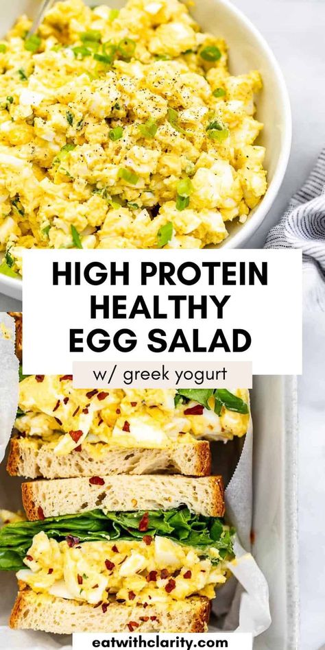 Healthy Egg Salad - Eat With Clarity Healthy Egg Salad Sandwich, Egg Salad Recipe Healthy, Gluten Free Recipes Side Dishes, Quick Vegetarian Dinner, Healthy Egg Salad, Best Egg Salad Recipe, Healthy Egg Breakfast, Dairy Free Pasta, Egg Salad Sandwich