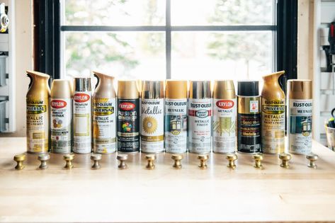 Quest for the Best Gold Spray Paint - Chris Loves Julia Brass Spray Paint For Metal, Best Brass Spray Paint, Antique Brass Spray Paint, Best Gold Spray Paint, Brass Spray Paint, Cocktail Cabinets, Metallic Gold Spray Paint, Rustoleum Metallic, Matte Spray Paint