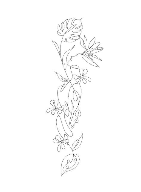 Fine Line Tattoo Positive, Continuous Line Floral Tattoo, Line Art Shoulder Tattoo, Continuous Line Tattoo Flower, Large Minimalist Tattoo, One Line Back Tattoo, Line Of Flowers Tattoo, Line Work Floral Tattoo, Flower Line Work Tattoo