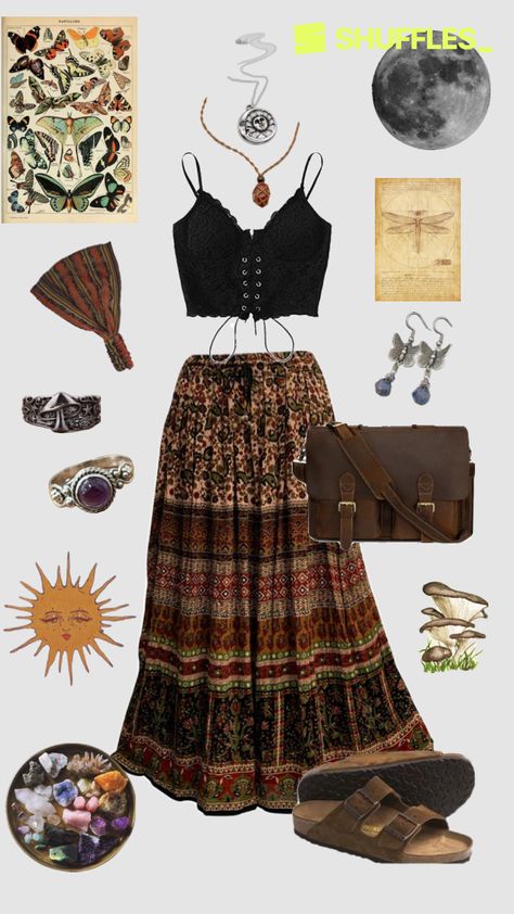 Created by nympheasr on Shuffles Earthy Outfits, Estilo Hippie, Boho Style Outfits, Hippie Style Clothing, Hippie Outfits, Edgy Outfits, Boho Chic Fashion, Retro Outfits, Cute Fashion