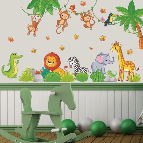 Wall Stickers Baby Room Wall Stickers, Stickers For Boys, Boys Wall Stickers, Daycare Classroom, Wall Stickers For Kids, Animals Party, Party Wall, Theme Wall, Safari Nursery Decor