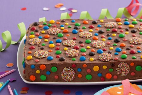 Keep this handy chocolate slab cake in the freezer and party cakes will be a breeze! Cake Recipes Uk, Slab Cake, Chocolate Slabs, Fairy Bread, Pinata Cake, Colorful Desserts, Cake Decorating Ideas, Cake Board, Cool Birthday Cakes