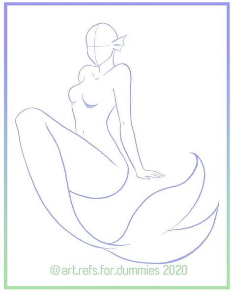 Reference by @art.refs.for.dummies on Instagram Body Base Drawing Mermaid, Siren Base Pose, Mermaid Body Drawing, Drawing Poses Mermaid, Mermaid Top Drawing, Body Pose Drawing Female, Mermaid Body Base, Siren Reference, Pin Up Poses Drawing