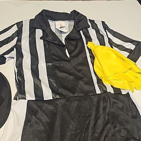 Women's Flirty Referee Costume Dress Has Black And White Vertical Stripes, A Deep "V" Neckline, And Black Collar And Sleeve Trim Size Small Fits Bust - 34-36 Waist 25-27 Hat, And Yellow Flag Included Referee Costume, Christmas Outfit Men, Wonder Woman Shirt, Robin Costume, Supergirl Costume, Dc Comics Women, Corset Costumes, Bee Costume, Red Costume