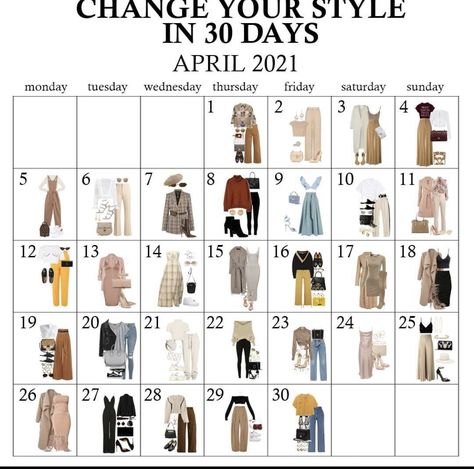 Monthly Outfit Planner, April Outfits, Outfit Calendar, Autumn Color Palette Fashion, Clothes Capsule Wardrobe, Outfit Planner, Classic Capsule Wardrobe, Casual Work Outfits Women, Kate Middleton Outfits