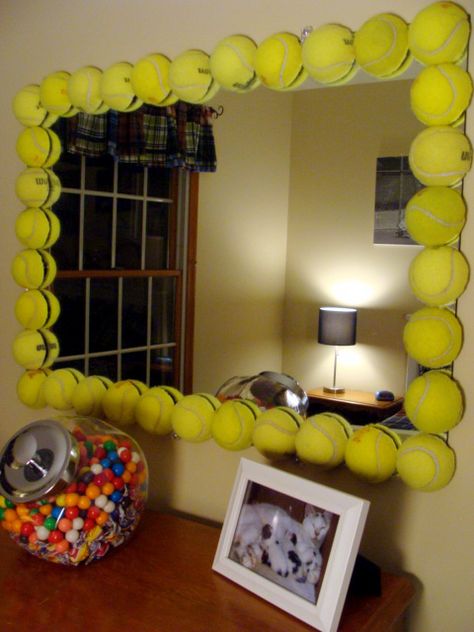 Tennis Ball Art, Softball Room Decor, Softball Bedroom, Softball Room, Tennis Crafts, Softball Birthday, Softball Decorations, Tennis Ideas, Volleyball Ideas