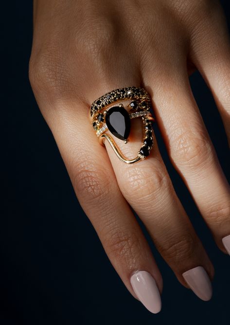 Black stone engagement ring