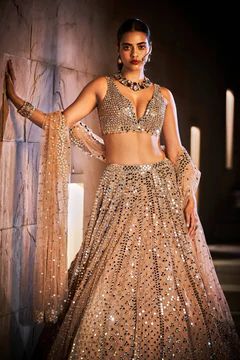 Safed – Seema Gujral Cutdana Work, Leaf Sleeve, Gold Organza, Gold Lehenga, Anamika Khanna, Karisma Kapoor, Diana Penty, Shilpa Shetty, Bridal Lehengas