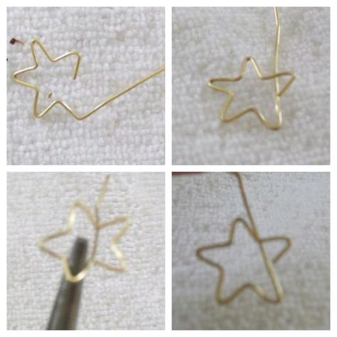 Transformation of a paper clip earring part 3. ~ Forming the star shape from the zig - zag How To Make Star Earrings Out Of Paper Clips, How To Make Jewelry Out Of Paper Clips, Paper Clip Earrings Diy, Diy Star Earrings, Ideas Con Clips, Paper Clip Ring Diy, Paper Clip Star, Diy Clip On Earrings, Paper Clip Earring