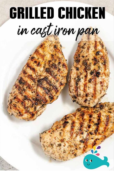 This recipe for Pan Seared Chicken Breasts is low carb, keto, gluten-free, and delicious! They are perfect for the Kaufmann Diet too! I am using a Lodge cast iron grill pan to prepare these delicious chicken breasts. If you have a 10" or 12" cast iron skillet or heavy bottomed stainless steel pan, that will work too! Grilled Chicken Skillet, Grilled Chicken In Cast Iron Skillet, Cast Iron Grilled Chicken, How To Cook Chicken In Cast Iron Skillet, Cast Iron Grill Recipes, Cast Iron Skillet Recipes Chicken, Cast Iron Chicken Breast, Lodge Cast Iron Grill, Cast Iron Chicken Recipes