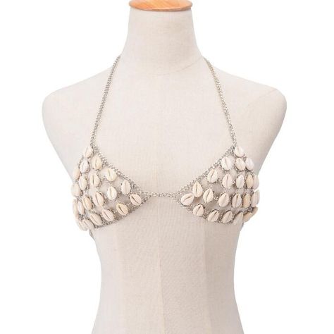 Sexy Summer Natural Shell Mesh Body Chain Harness Bikini Top. Luau Costume, Seashell Bra, Shell Bra, Body Necklace Chain, Body Chain Harness, Mermaid Top, Chain Bra, Retro Punk, Mermaid Fashion