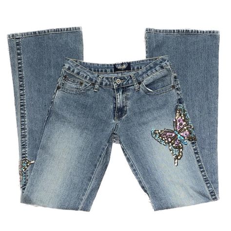 Fantasy Y2k 2000s butterfly embellished sequin low... - Depop 2000s Butterfly, Butterfly Jeans, Blue Diamonds, Jeans Y2k, Flare Denim Jeans, Y2k 2000s, Blue And Brown, Denim Flares, Low Waist