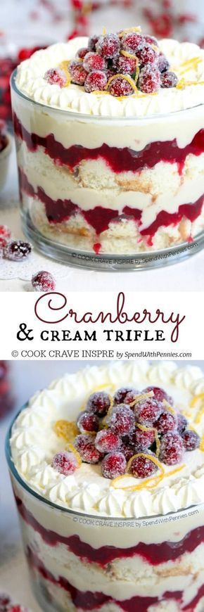 Cranberry Trifle, Winter Sweets, Trifle Recipes, Weight Watcher Desserts, Cranberry Cheesecake, Cheesecake Trifle, Dessert Oreo, Soft Cake, Homemade Custard