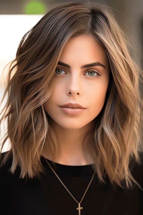 Medium Length Hair Styles Side Part, Mid Hair Length Styles Layers, Shoulder Length Hair Face Framing Layers Side Part, Medium Length Haircut For Thick Hair Side Part, Medium Hair Oval Face, Long Bob With Side Part, Mom Cut 2023 Round Face, Women Mid Length Haircuts, Hair Styles Heart Shaped Face