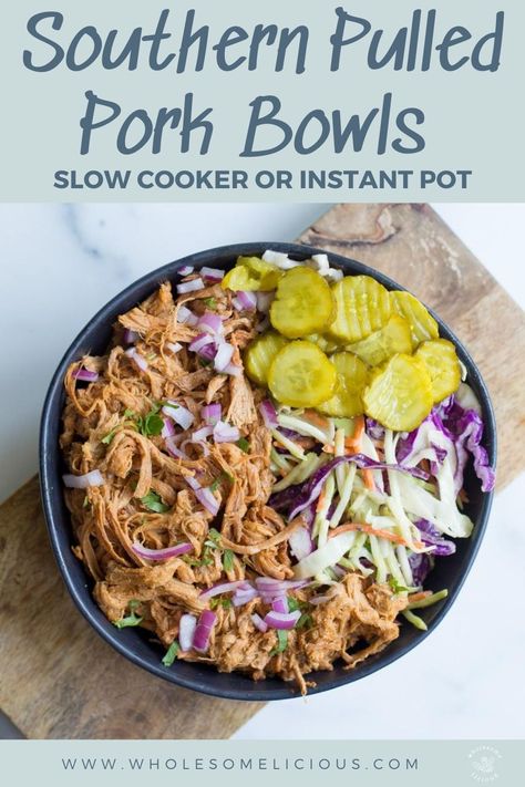 Bbq Pork Meal Prep, Bbq Pork Meals, Healthy Crockpot Pulled Pork, Bbq Pulled Pork Rice Bowl, Pull Pork Bowl, Pulled Pork Skillet, Shredded Pork Bowls, Pulled Pork Taco Bowl, Pulled Pork Bowls Rice