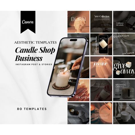 Social Media Templates for Candle Shop Business | 80 Scented Candle Instagram Templates | Candle Business Instagram Post | Social Media Templates | Candle Shop Branding | Chandler Shop Post Illuminate your candle shop's social media presence with our stunning Social Media Templates designed specifically for candle businesses! These professionally crafted templates will help you showcase your beautiful candles, promote special offers, and engage with your customers in a visually captivating way. Candle Business Instagram, Candle Instagram, Business Instagram Post, Shop Branding, Social Media Content Calendar, Aromatic Candles, Business Instagram, Selling Candles, Candle Maker