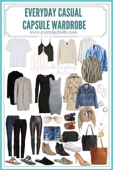 Everyday Capsule wardrobe: 36 Pieces, 54 casual everyday outfit ideas for the every woman. Style for over 30, 40, 50 women Woman Over 30 Style Outfit Ideas, Sporty Classic Capsule Wardrobe, Everyday Capsule Wardrobe, Affordable Capsule Wardrobe, 30 Piece Capsule Wardrobe, Casual Style Capsule Wardrobe, Capsule Wardrobe Over 40 For Women, Fall Style 2022 Women Over 50, Over 40 Capsule Wardrobe