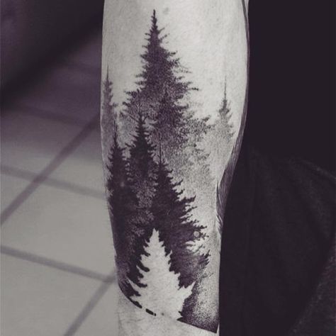 45 Inspirational Forest Tattoo Ideas | Cuded Scottish Tattoos, Tree Tattoo Men, Negative Space Tattoo, Pine Tree Tattoo, Forest Tattoos, Tree Tattoo Designs, Geniale Tattoos, Space Tattoo, Henna Tattoo Designs