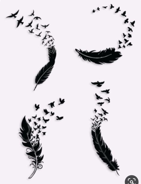 Tattoo Plume, Rosen Tattoo Frau, Feather With Birds Tattoo, Feather Tattoo Design, Inspiration Tattoos, Tatuaje A Color, ��카드 디자인, Feather Tattoo, Bird Silhouette