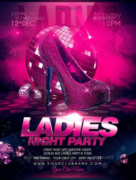 Pink Party Flyer, Night Poster Design, Party Poster Design, Ladies Night Party, Flyers Template, Velvet Aesthetic, Party Ladies, Backdrop Design, Watch Party