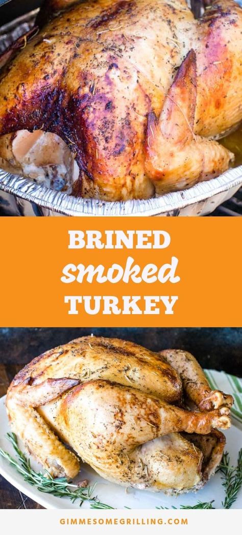 Smoked Turkey is an amazing way to mix up your turkey recipe! The flavor from this brined turkey that is prepared on a Traeger electric smoker is AMAZING! Mix things up and make this turkey for Thanksgiving this year! #turkey #traeger Brined Smoked Turkey, Smoked Turkey Brine, Dry Brine Turkey, Brined Turkey, Turkey Brine Recipes, Smoked Turkey Recipes, Turkey Brine, Brine Recipe, Pellet Grill Recipes