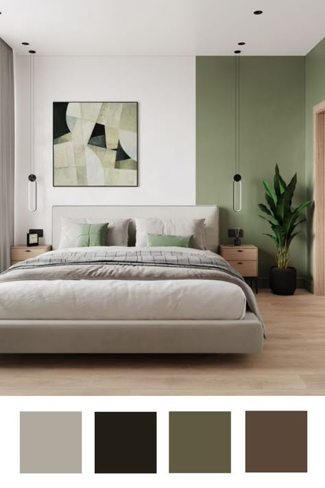 Eclectic Bedroom Design, Stylish Bedroom Design, Bedroom Wall Designs, Dekorasi Kamar Tidur, Eclectic Bedroom, Green Walls, Small Bedroom Decor, 아파트 인테리어, Bedroom Bed Design