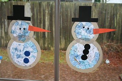 Window Christmas Crafts For Kids, Tissue Paper Snowman, Snowman Suncatcher Craft, Snowman Collage, Snowman Suncatcher, Older Kids Crafts, Contact Paper Crafts, Paper Snowman, Diy Schneemann