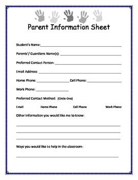 Start the year off on the right foot with this parent information sheet. Use at open house or hand out on the first day to insure you have accurate parent information. The back of the form has a convenient parent communication log for documentation. ... Parent Information Sheet Free, Class Parent Ideas, Parent Documentation Form, Parent Information Board Daycare, Parent Teacher Documentation Form, Parent Information Sheet, Teacher Documentation, Parent Communication Log, Starting A Daycare