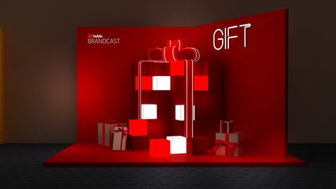 YOUTUBE - BRANDCAST on Behance Christmas Activation, Gift Graphic Design, Event Entrance Design, Game Booth, Event Booth Design, Photo Booth Design, Christmas Booth, Fun Christmas Party Games, Booth Decor