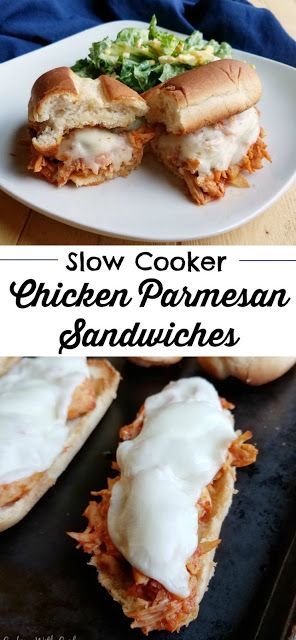 Crockpot Chicken Sandwiches Slow Cooker, Crockpot Chicken Parmesan Sandwiches, Shredded Chicken Parmesan Sandwiches, Crock Pot Chicken For Sandwiches, Chicken Parm Sandwiches, Crockpot Chicken Sandwich Recipes, Chicken Parmesan Sandwich Recipe, Chicken Parmesan Sandwiches, Busy Night Dinner