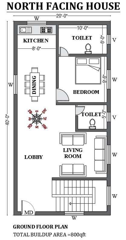 20’x40’ FREE north facing house plan as per Vastu is given in this Autocad drawing file. The total built-up area of the plan is 800sqft.download this 2D Autocad drawing file. 2d Autocad Drawing, 20x30 House Plans, South Facing House, North Facing House, 20x40 House Plans, 30x40 House Plans, Hotel Floor Plan, Vastu House, 2bhk House Plan