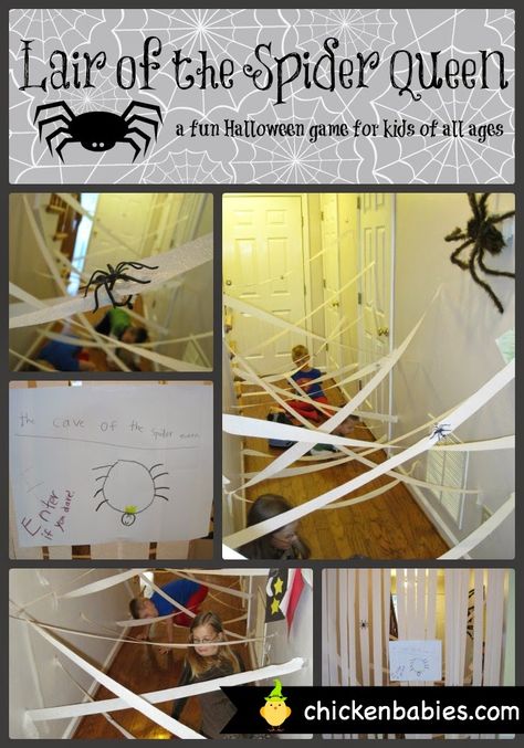 such a fun idea for a Halloween game! Can you get through the spider's web without touching the sticky web? Scary Halloween Games, Fun Halloween Games, Spider Queen, Diy Halloween Games, Halloween Games For Kids, Halloween Tags, Halloween Party Games, Games For Toddlers, Autumn Crafts