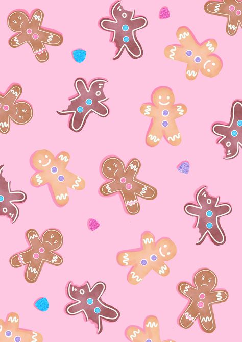 Hope you enjoy this ginger bread wallpaper I made! Ginger Bread Wallpaper, Gingerbread Man Wallpaper, Gingerbread Background, Bread Wallpaper, Pink Gingerbread Man, Xmas Characters, Christmas Backrounds, Pink Gingerbread, Nail Aesthetic