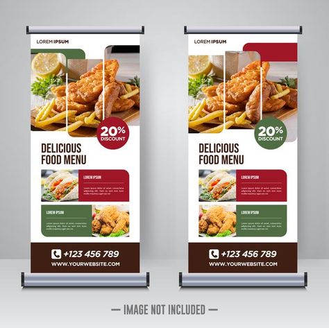 Food and restaurant roll up banner desig... | Premium Vector #Freepik #vector #background #banner #flyer #food Xbanner Design, Banner Snack, Chef Table, Pull Up Banner Design, Rollup Banner Design, Roll Up Banner Design, Open Restaurant, Roll Banner, Standee Design