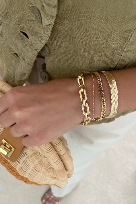 Everyday Gold Bracelet, Arm Stack, Bracelets Luxury, Stacking Jewelry, Layering Bracelets, Wrist Stack, Paperclip Bracelet, Bracelet Stacks, Wrist Stacks