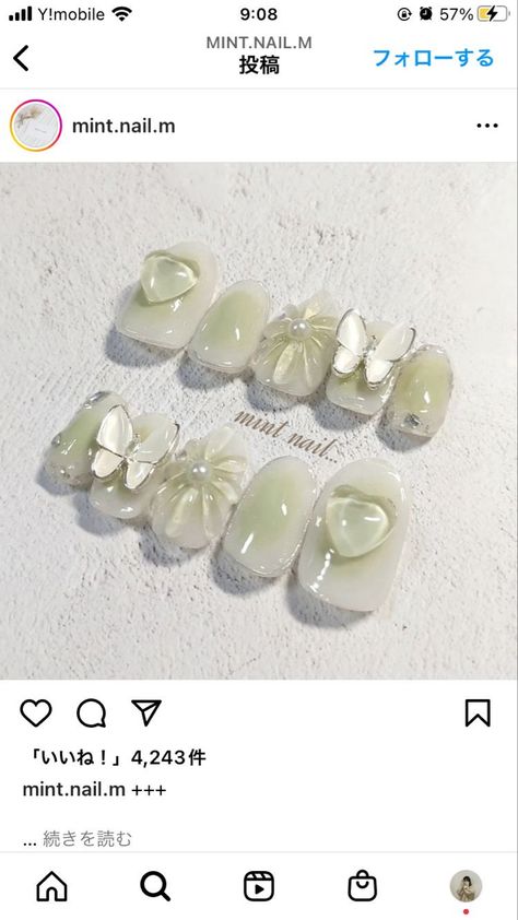 Summer Korean Nails, Korean Summer Nails, Korean 3d Nail Art, Korean Nails Ideas, Nail Art Korean, Korea Nail Art, Korea Nail, Japan Nail, Mint Green Nails