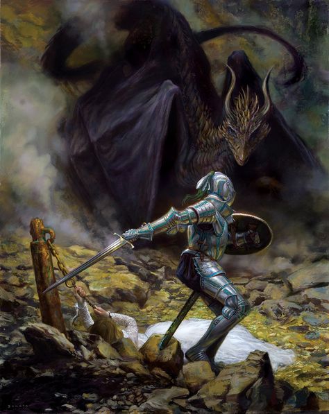 St George and the Dragon by DonatoArts on DeviantArt Donato Giancola, St George And The Dragon, Starověký Egypt, Saint George And The Dragon, San Michele, 다크 판타지, Knight Art, Dragon Slayer, Fantasy Dragon