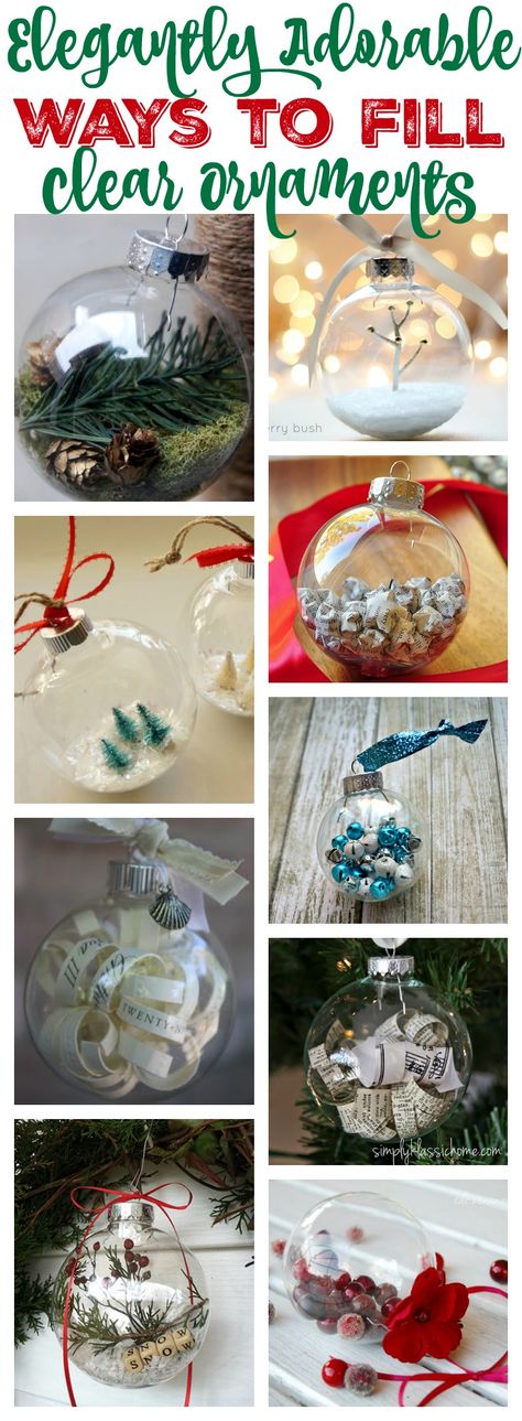 Elegantly Adorable Ways to Fill Clear Ornaments at thehappyhousie.com Deco Noel Nature, Jul Diy, Cheap Christmas Gifts, Clear Ornaments, Cheap Christmas, Navidad Diy, Christmas Ornaments Homemade, Christmas Ornament Crafts, Christmas Ornaments To Make