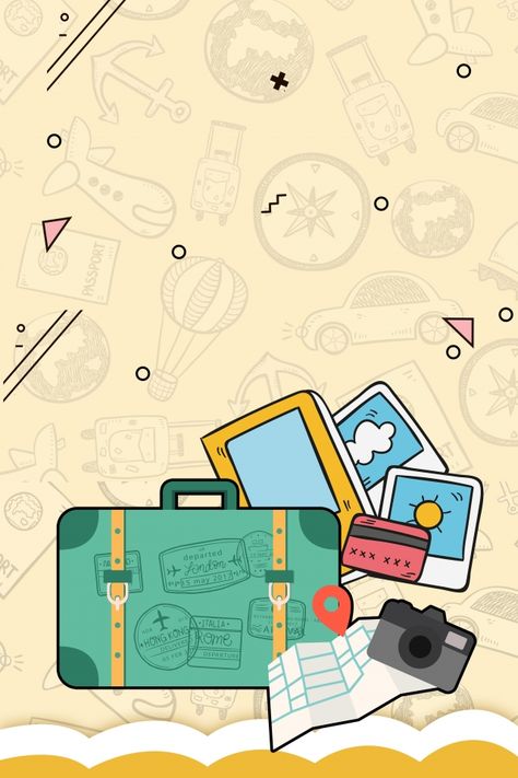 trunk,map,vehicle texture,tourism,play,camera,manual,where to,travel,cartoon,yellow background Wallpapers Travel, Travel Cartoon, Vertical Background, Peter Crouch, Photoshop Digital Background, Travel Stamp, Book Background, Drawing Bag, Travel Hat