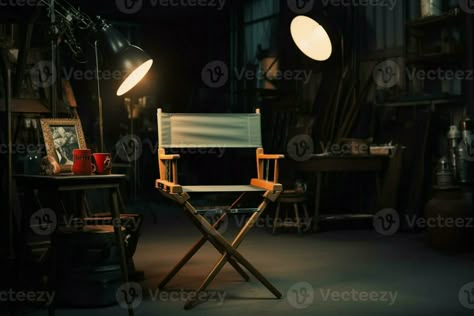 In the studio, the director's chair awaits its creator's creative direction. AI Generated Director Chair Aesthetic, Director Chair, Director's Chair, Directors Chair, Creative Direction, In The Studio, The Studio, Filmmaking, Life Hacks