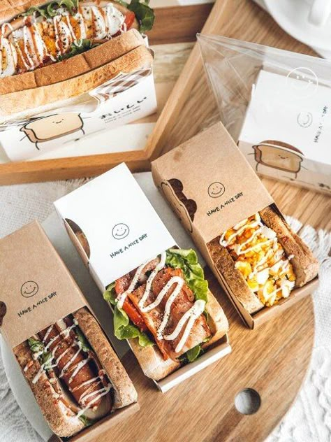 Packaging For Sandwiches, Sandwich Restaurant Ideas, To Go Sandwiches Packaging, Restaurant Sandwich Ideas, Sandwich Packaging Takeaway, Restaurant To Go Packaging, Sandwich Box Ideas, Sanwish Package, Sandwich Restaurant Design