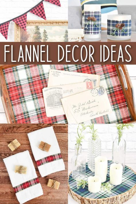 Decorating with flannel is one of the easiest and most satisfying ways to add a little "cozy" to your space. And these flannel decor ideas will have you adding touches of fuzzy flannel around your home in unique and scrumptious ways. Flannel Christmas Decor, Flannel Decor, Flannel Fabric Crafts, Diy Winter Wonderland Decorations, Woodland Christmas Theme, Flannel Fabric Projects, Plaid Home Decor, Simple Diy Projects, Winter Wonderland Decorations